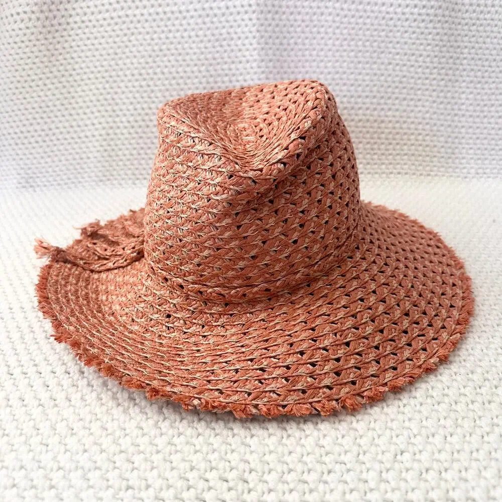 Eric Javits Terracotta Pink Beige Ellie Straw Summer Raffia Packable Hat OS - Picture 4 of 9